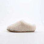 Chaussons femme en laine, doublure fourrure synthétique, crème