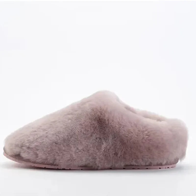 Chaussons femme en laine, doublure fourrure synthétique, rose