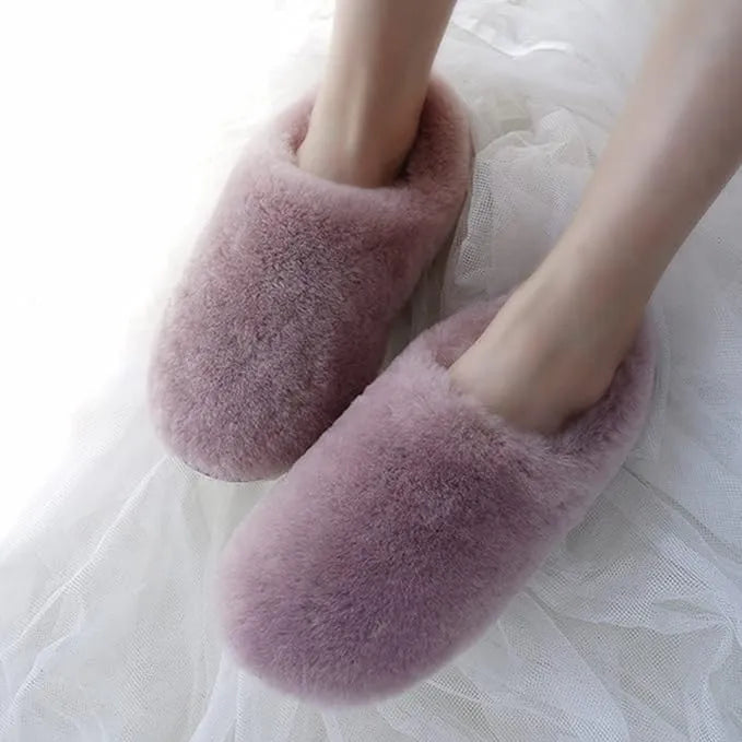 Chaussons femme en laine, doublure fourrure synthétique