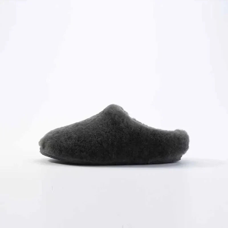 Chaussons femme en laine, doublure fourrure synthétique, gris