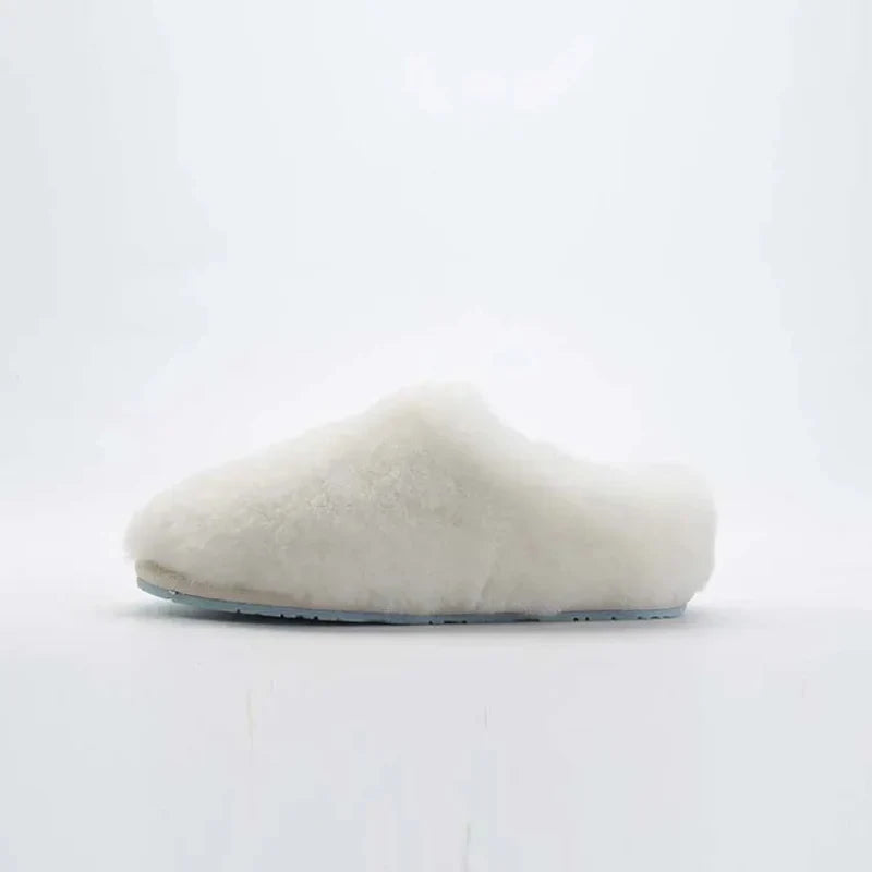 Chaussons femme en laine, doublure fourrure synthétique, blanc