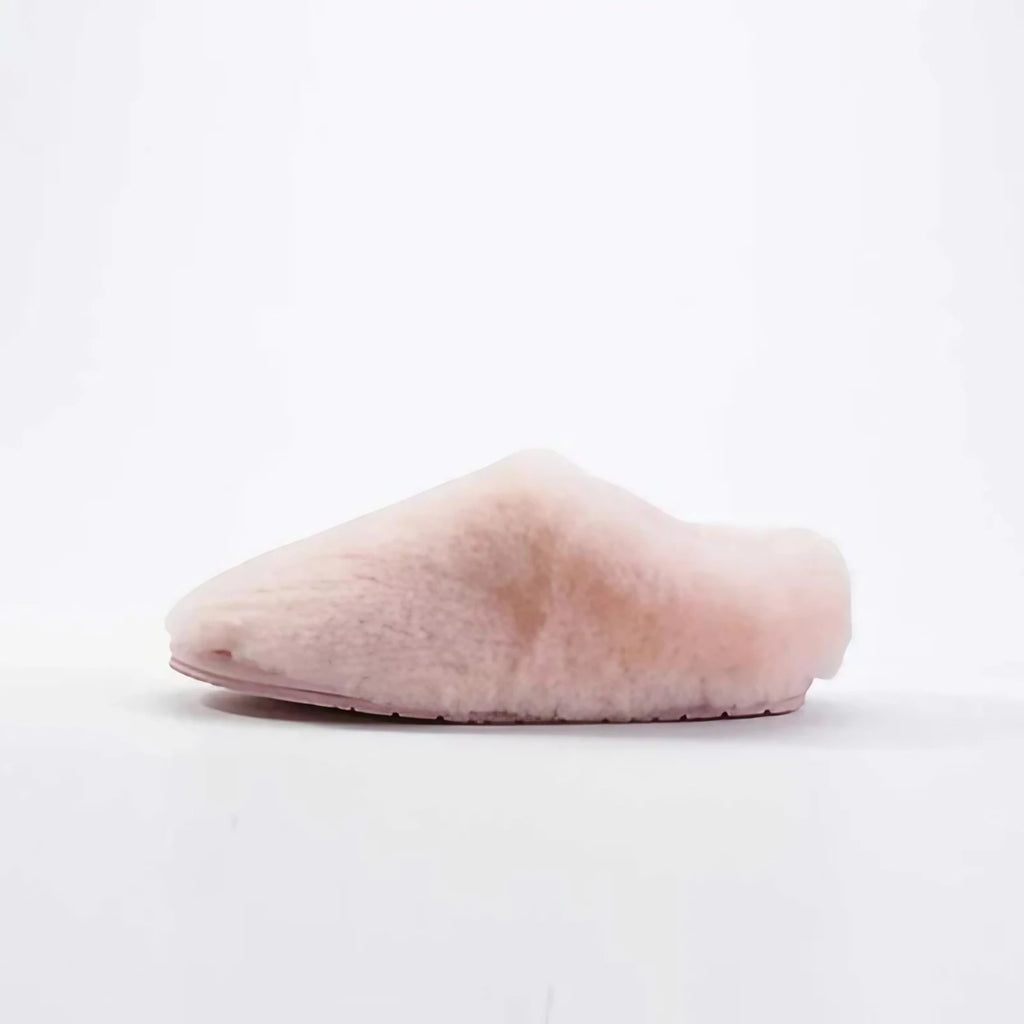 Chaussons femme en laine, doublure fourrure synthétique, rose 2