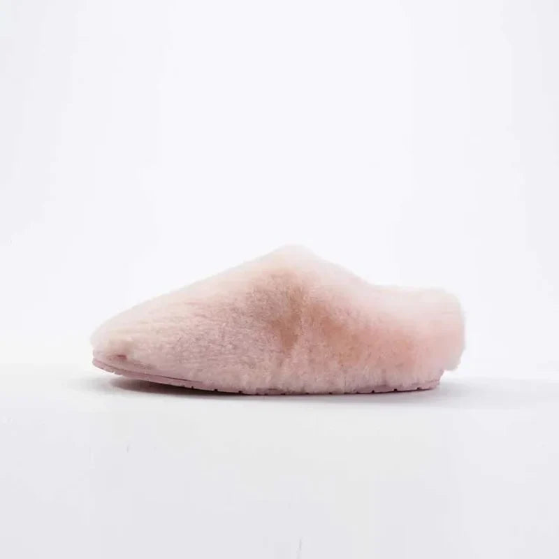 Chaussons femme en laine, doublure fourrure synthétique, rose 2