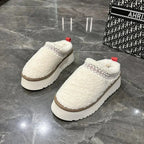 Pantoufles en laine mixtes à motifs brodés, semelle antidérapante, blanc 2