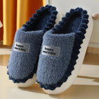 Chaussons en peluche hommes et femmes, semelle antidérapante, bleu