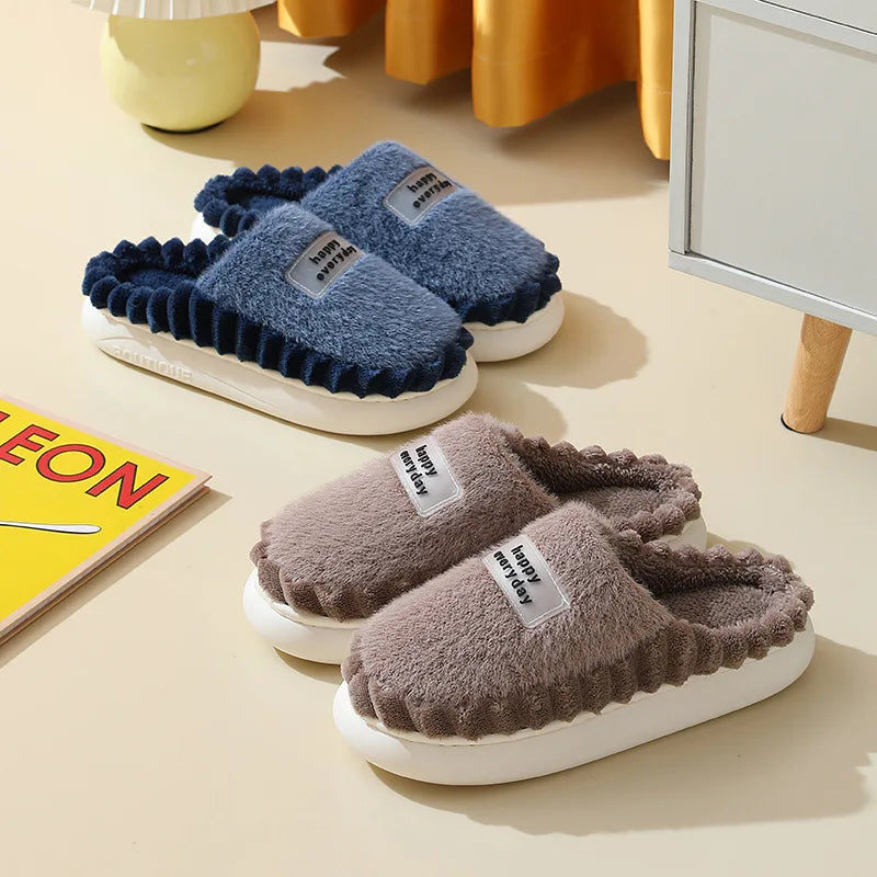 Chaussons en peluche hommes et femmes, semelle antidérapante