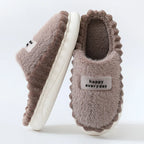 Chaussons en peluche hommes et femmes, semelle antidérapante, kaki