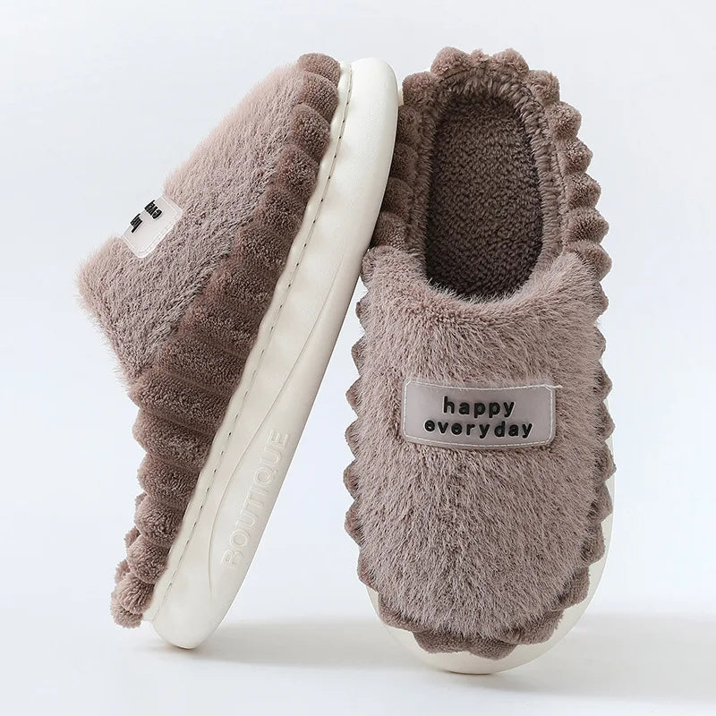 Chaussons en peluche hommes et femmes, semelle antidérapante, kaki