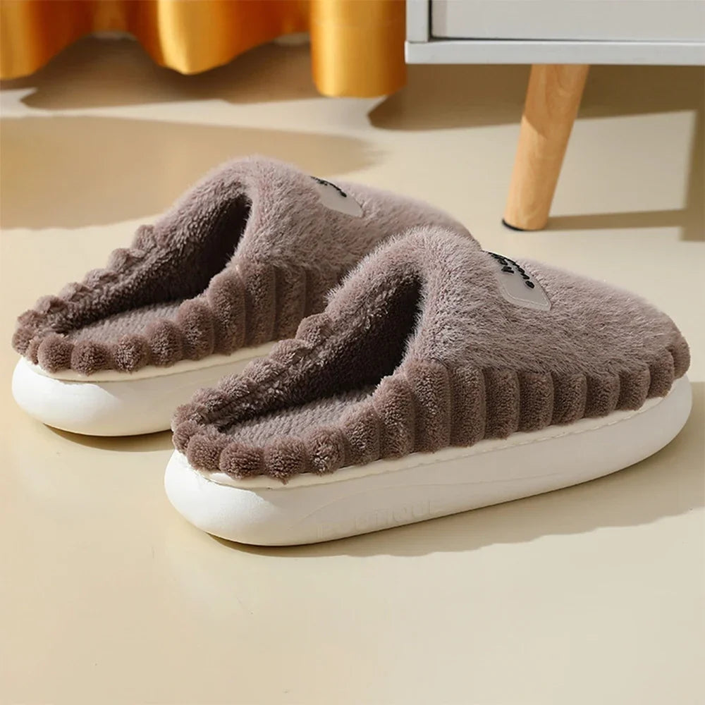 Chaussons en peluche hommes et femmes, semelle antidérapante