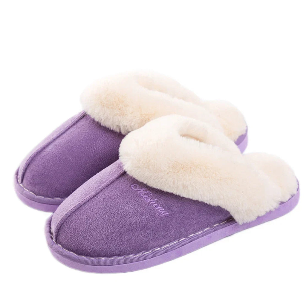 Chaussons femme en peluche, kaki, violet ou rose, violet