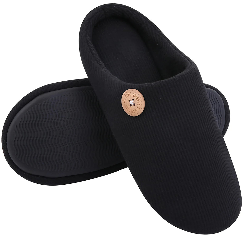 Chaussons plats mixtes à enfiler, semelle en mousse, cinq coloris, noir