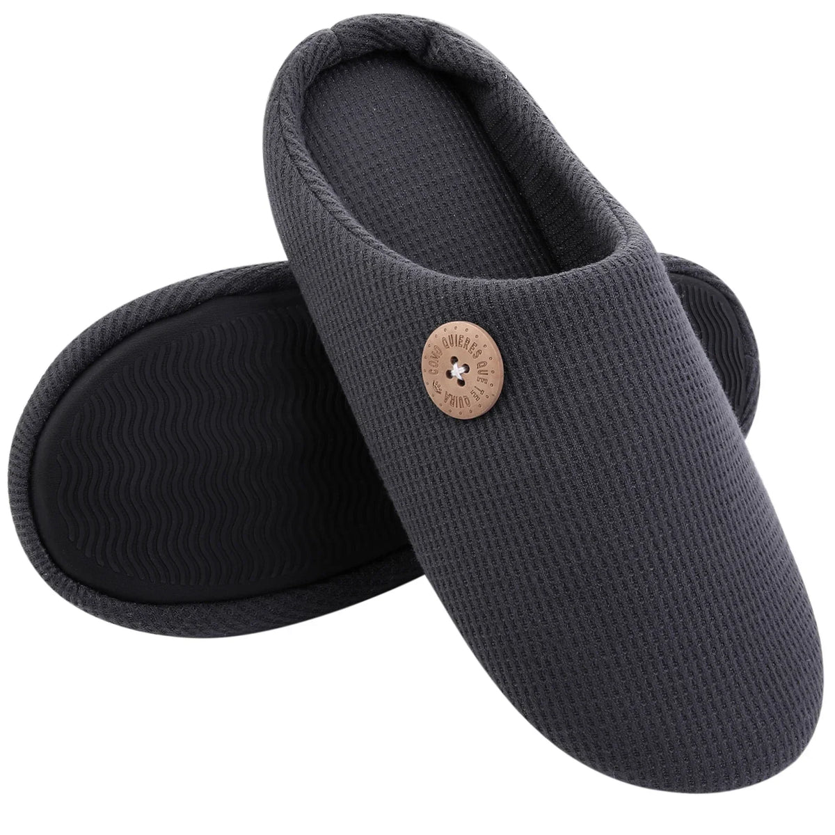 Chaussons plats mixtes à enfiler, semelle en mousse, cinq coloris, gris foncé