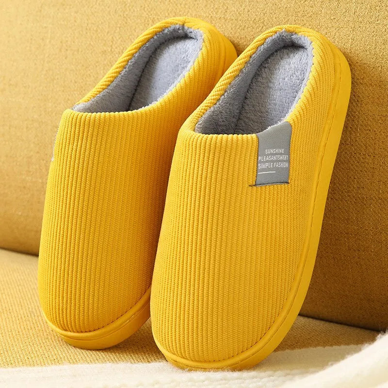 Chaussons femme en tissu peluche, semelle antidérapante, sept coloris, jaune