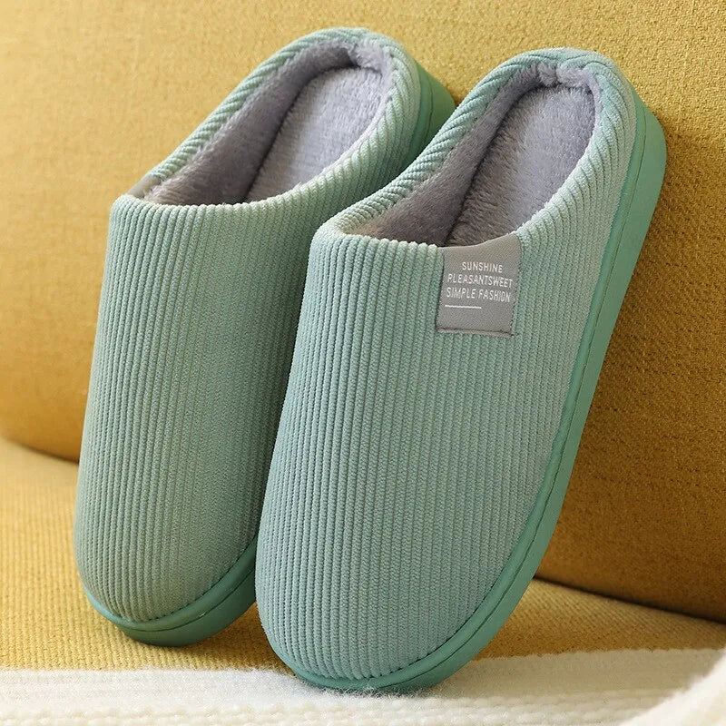 Chaussons femme en tissu peluche, semelle antidérapante, sept coloris, vert