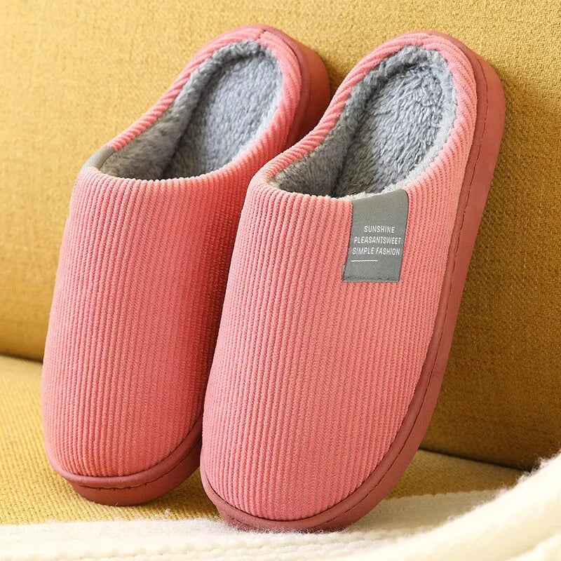 Chaussons femme en tissu peluche, semelle antidérapante, sept coloris, rose foncé