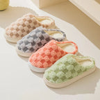 Chaussons d'hiver mixtes en coton, motif damier, semelle épaisse