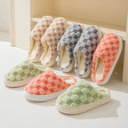 Chaussons d'hiver mixtes en coton, motif damier, semelle épaisse