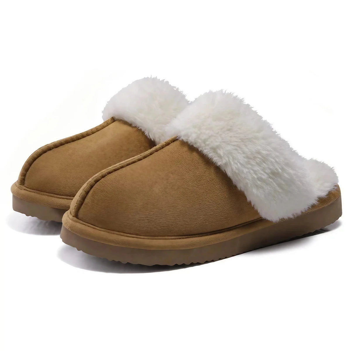 Pantoufles mixtes en suédine, doublure fausse fourrure, kaki