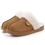 Pantoufles d'hiver mixtes en suédine, doublure peluche, kaki