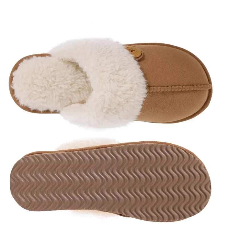 Pantoufles d'hiver mixtes en suédine, doublure peluche