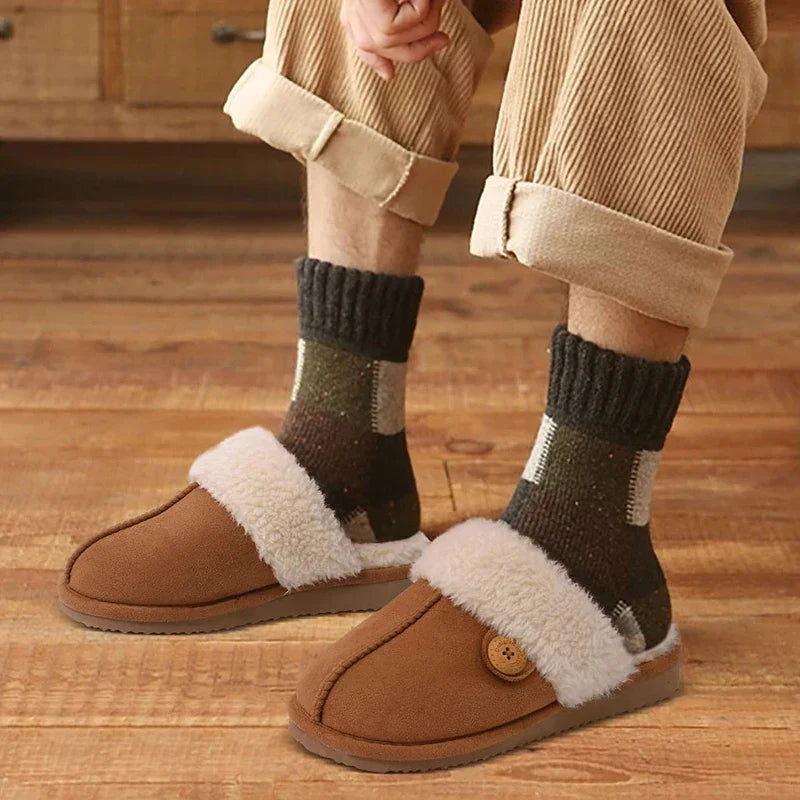 Pantoufles d'hiver mixtes en suédine, doublure peluche