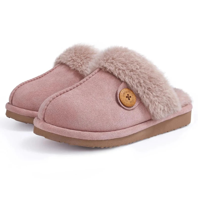 Pantoufles d'hiver mixtes en suédine, doublure peluche, rose