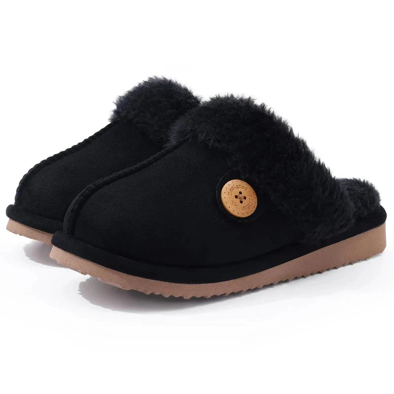Pantoufles d'hiver mixtes en suédine, doublure peluche, noir