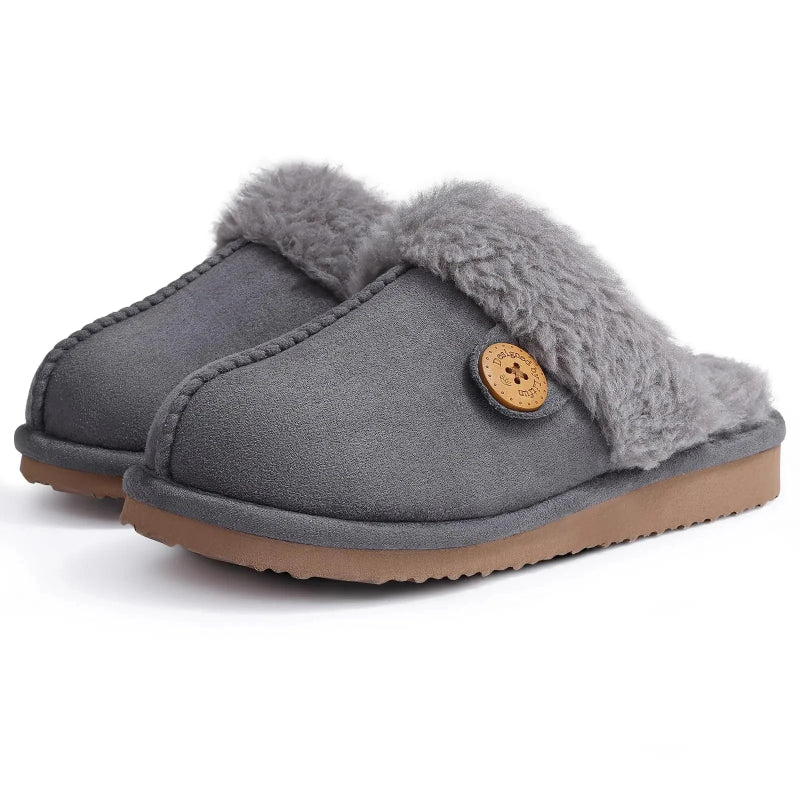 Pantoufles d'hiver mixtes en suédine, doublure peluche, gris
