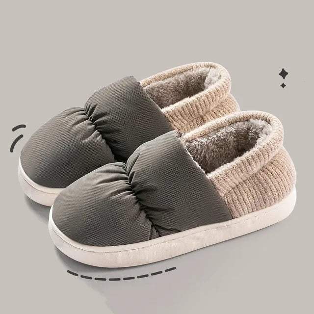 Pantoufles d'hiver unisexe doublées de peluche, gris
