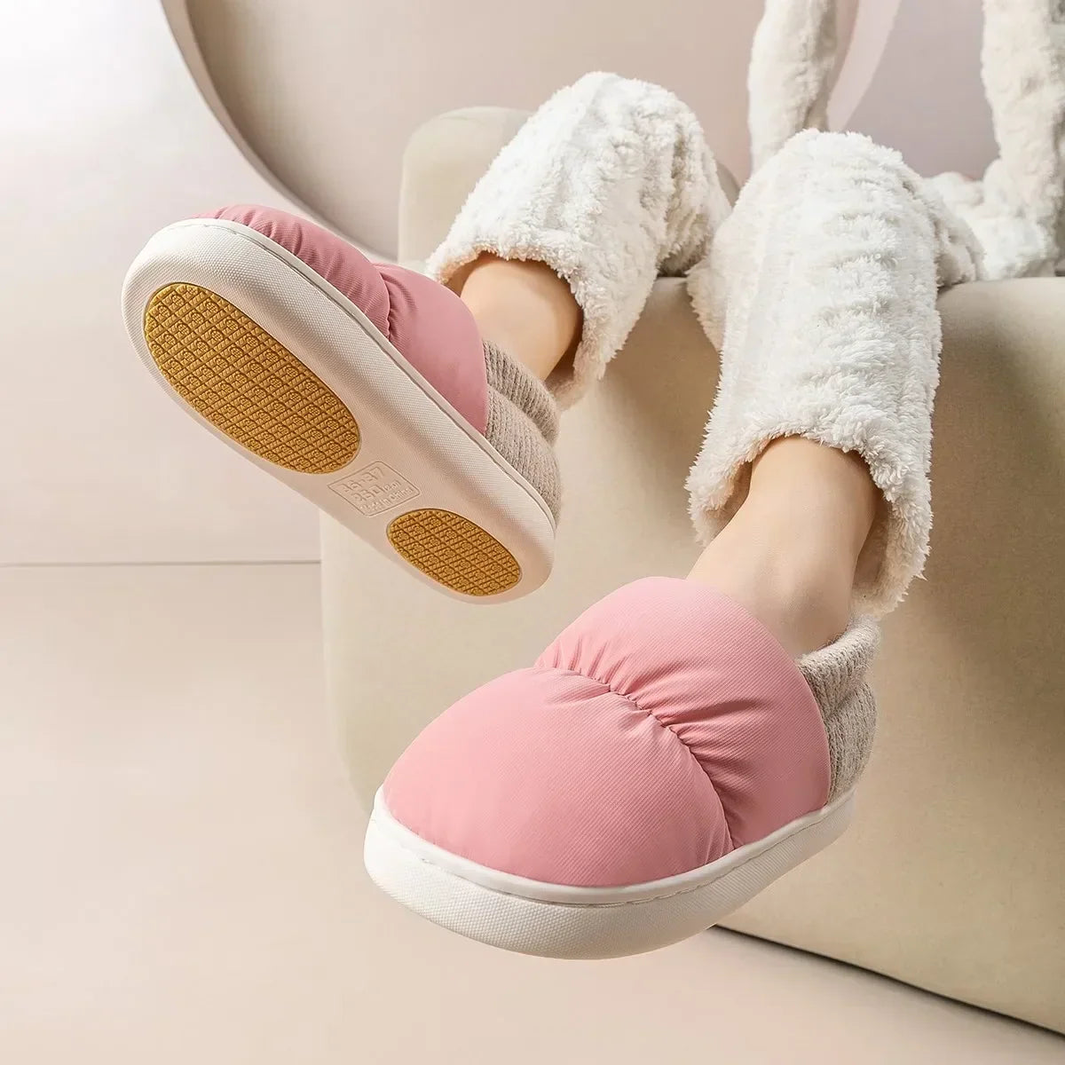 Pantoufles d'hiver unisexe doublées de peluche
