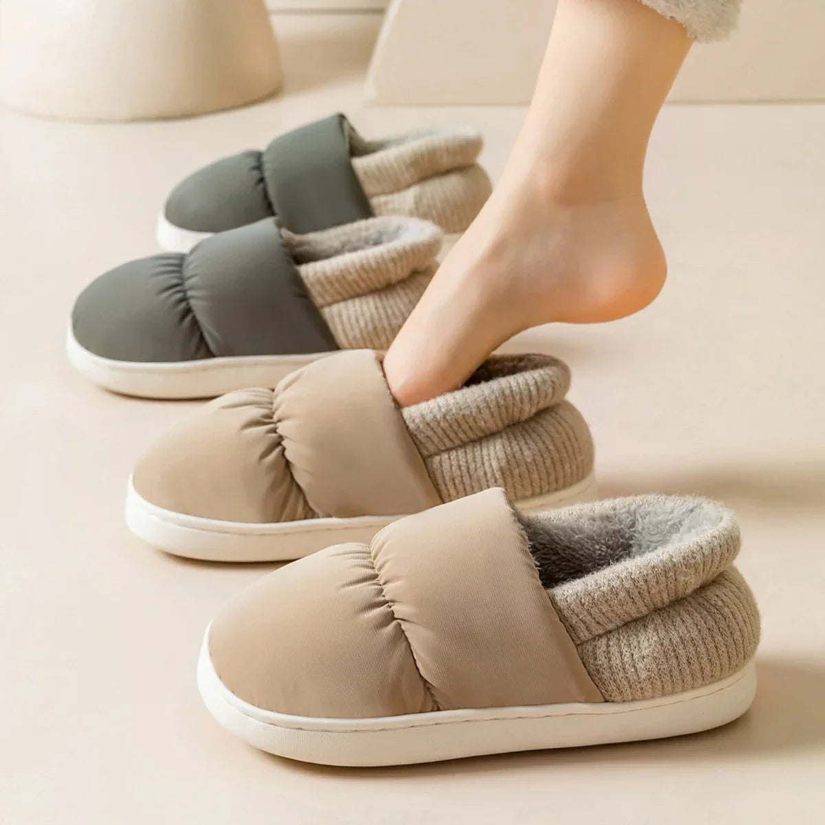 Pantoufles d'hiver unisexe doublées de peluche