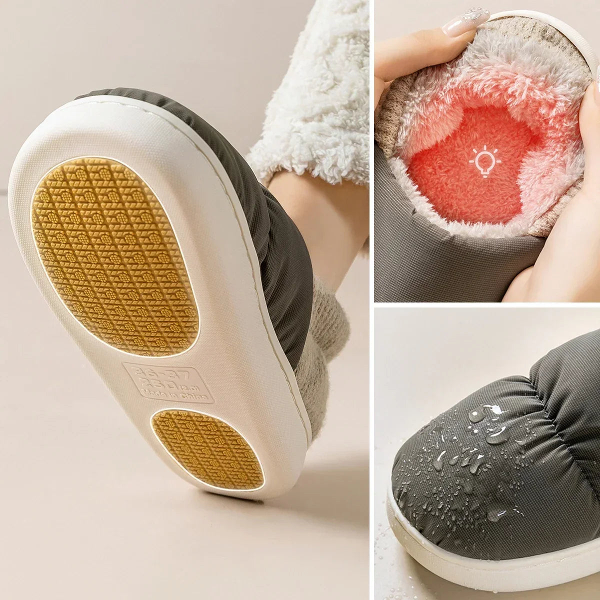 Pantoufles d'hiver unisexe doublées de peluche