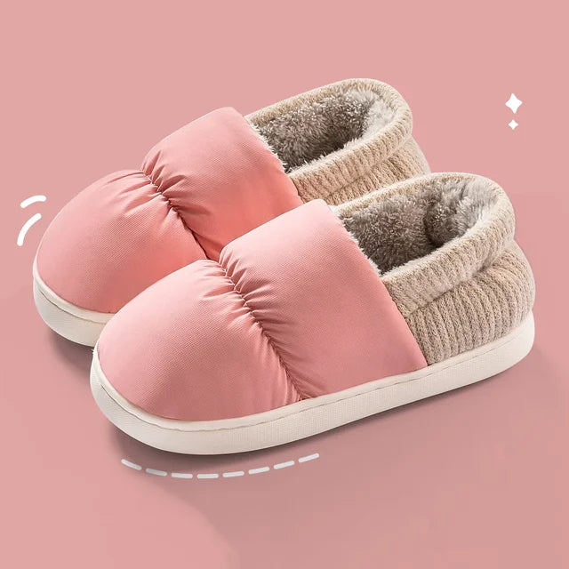 Pantoufles d'hiver unisexe doublées de peluche, rose