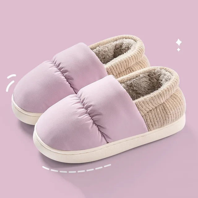 Pantoufles d'hiver unisexe doublées de peluche, violet