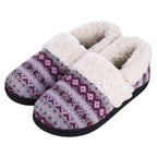 Chaussons mixtes en tricot doublés peluche, semelle antidérapante, violet