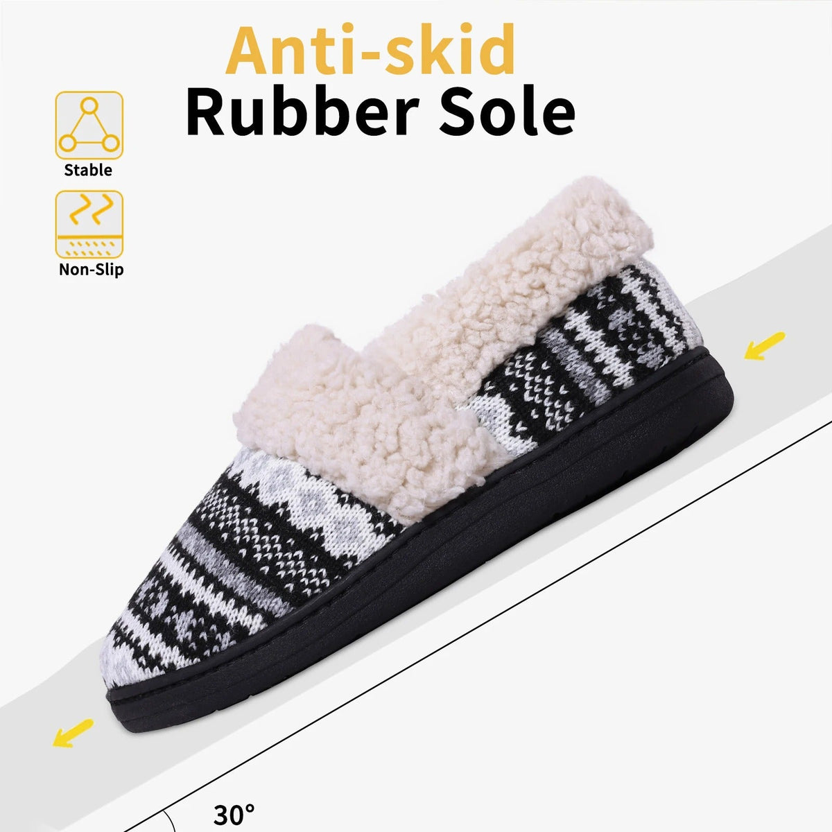 Chaussons mixtes en tricot doublés peluche, semelle antidérapante