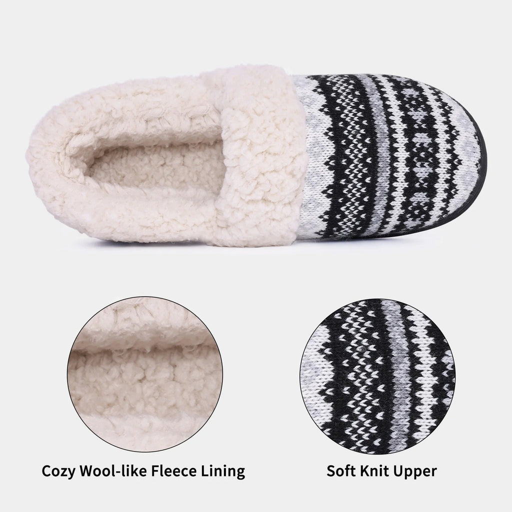 Chaussons mixtes en tricot doublés peluche, semelle antidérapante