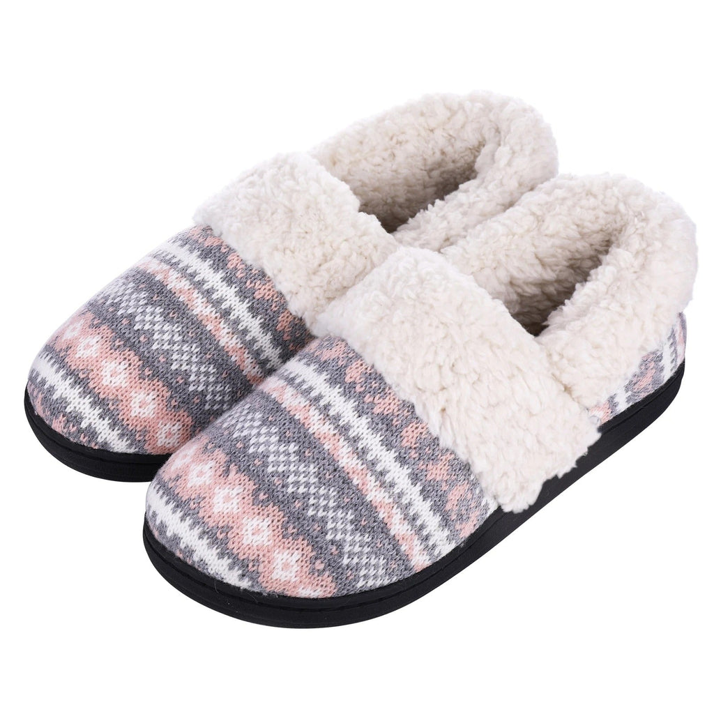 Chaussons mixtes en tricot doublés peluche, semelle antidérapante, violet