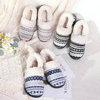 Chaussons mixtes en tricot doublés peluche, semelle antidérapante