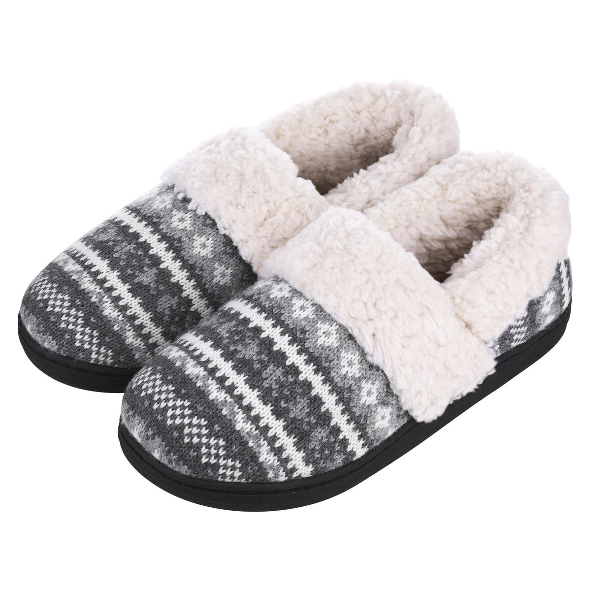Chaussons mixtes en tricot doublés peluche, semelle antidérapante, gris