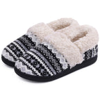 Chaussons mixtes en tricot doublés peluche, semelle antidérapante, noir