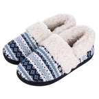 Chaussons mixtes en tricot doublés peluche, semelle antidérapante, bleu