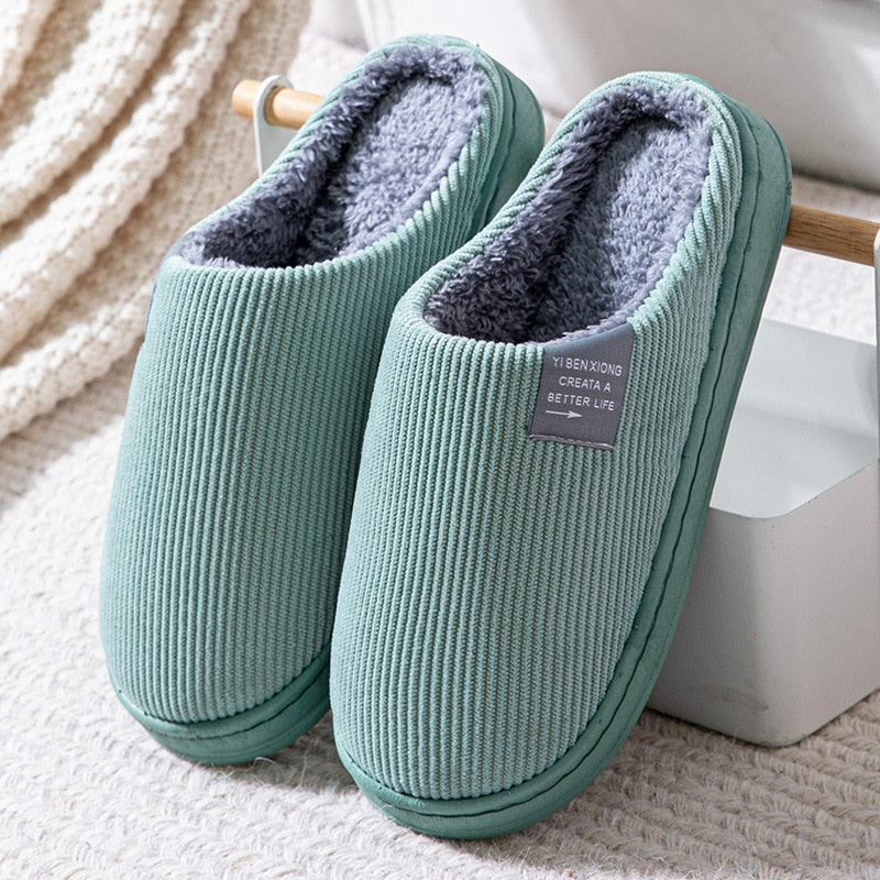 Pantoufles d'hiver mixtes en coton, semelle antidérapante, vert