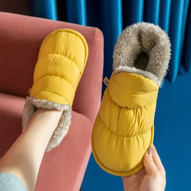 Chaussons en peluche mixtes, semelle antidérapante, du 36 au 45, jaune