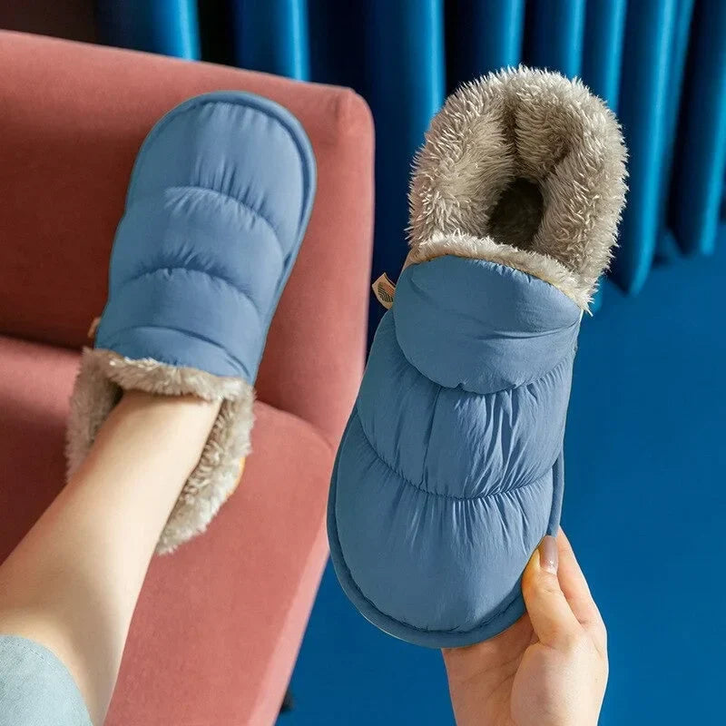 Chaussons en peluche mixtes, semelle antidérapante, du 36 au 45, bleu