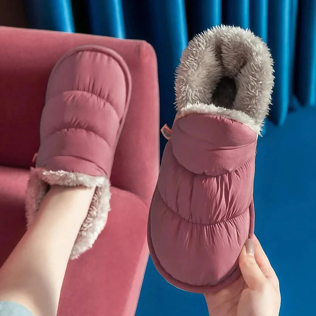 Chaussons en peluche mixtes, semelle antidérapante, du 36 au 45, rose