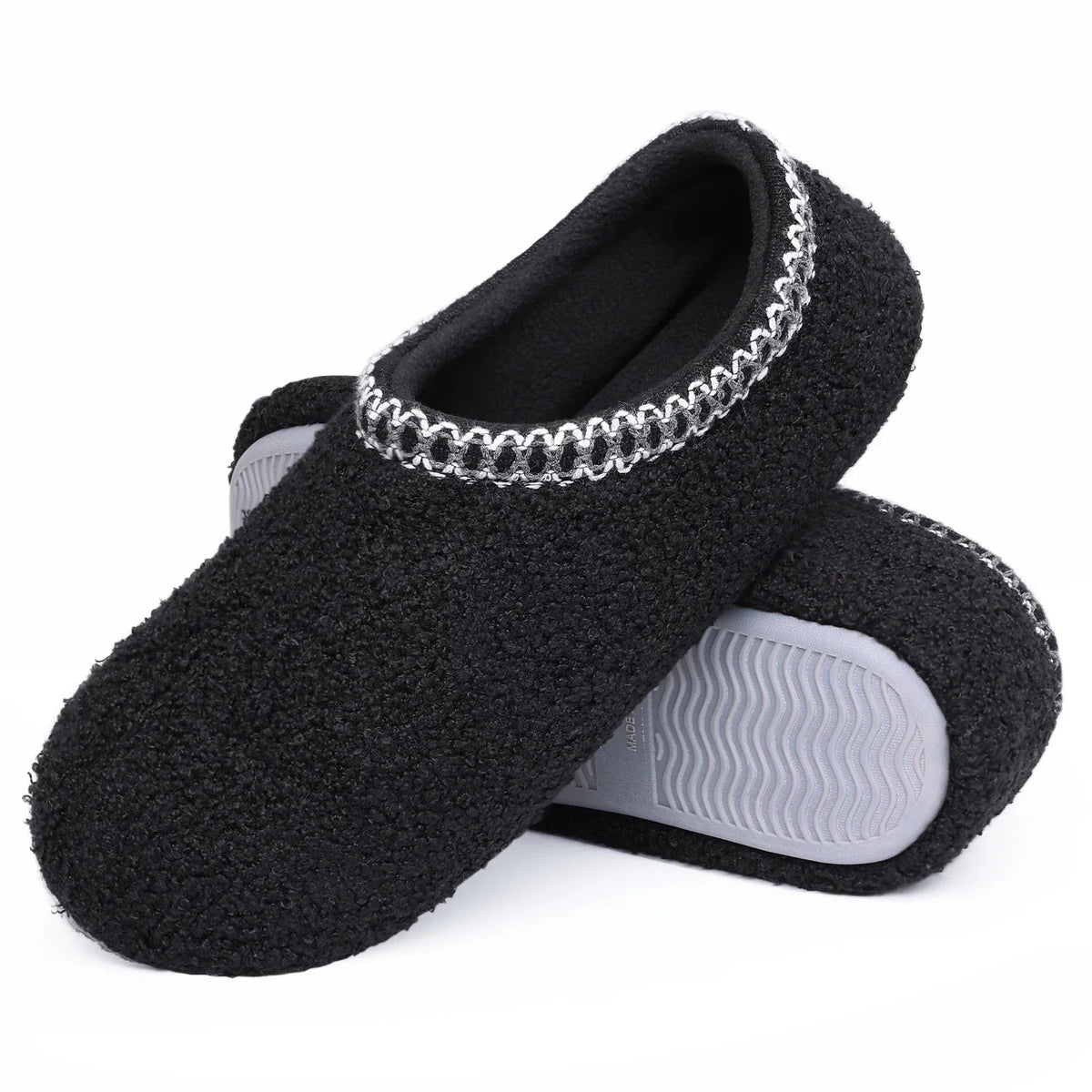 Chaussons mocassins bouclés femme, doublure fausse fourrure, noir