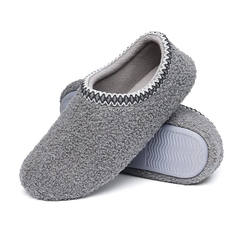 Chaussons mocassins bouclés femme, doublure fausse fourrure, gris