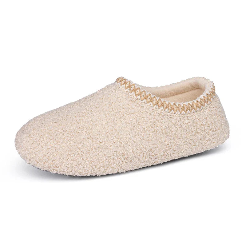 Chaussons mocassins bouclés femme, doublure fausse fourrure