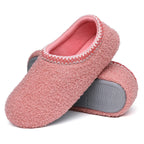 Chaussons mocassins bouclés femme, doublure fausse fourrure, rose